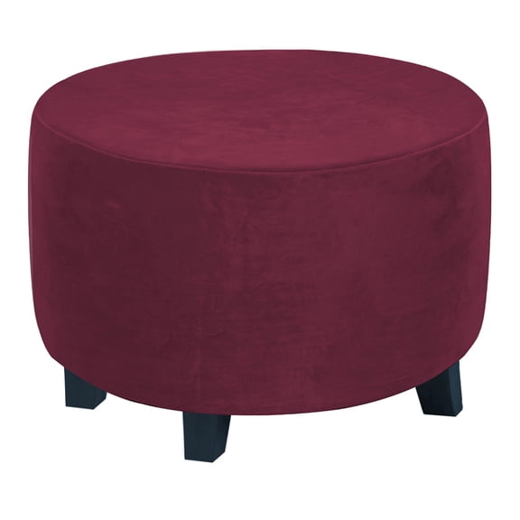 Zhuge Super Stretchy Velvet Ottoman Cover, Flexible Plush Fabric Round Stool Slipcover, Durable Washable Furniture Shield for Indoor Storage Ottoman and Home Decoration, X-Large, Wine Red