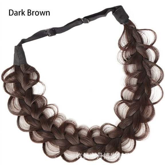 Zhuge Synthetic Hair Braided Headband Classic Wide Strands Wedding Disorderly Fluffy Braids Wig Band Women Beauty Accessory，Dark Brown B