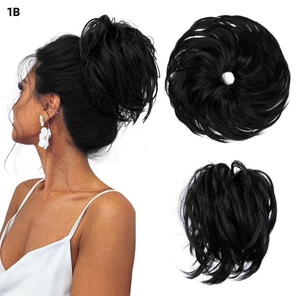 Zhuge Tousled Updo Messy Hair Bun,Natural Adjustable Versatile Synthetic Hair Scrunchies for Women GirlsJet Black