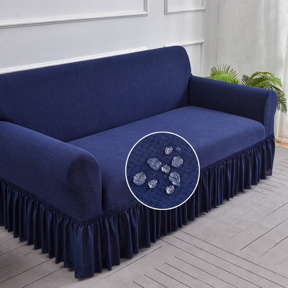 Zhuge Velvet Stretch Couch Slipcover with Decorative Skirt, Universal Snug-Fit Furniture Shield, Pet-Safe Machine Washable Elastic Stretch Protector for Cushion Sofas(73-90in,Blue)