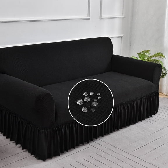 Zhuge Velvet Stretch Couch Slipcover with Decorative Skirt, Universal Snug-Fit Furniture Shield, Pet-Safe Machine Washable Elastic Stretch Protector for Cushion Sofas(57-73in,Black)