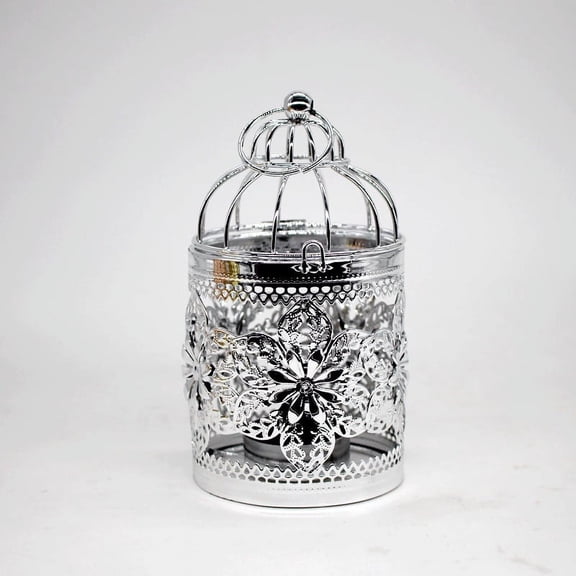 Zhuge Vintage Candle Holder Wedding Candle Metal Candlestick Metal Candle Holder Lantern Vintage Decor Birdcage Candle Holder Bird Cage Iron Art Candle Holder Metal Bird Hollow Out(Silvery B)