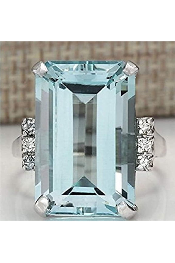 Vintage Women 925 Silver Aquamarine Gemstone Ring Wedding Jewelry Size (8)