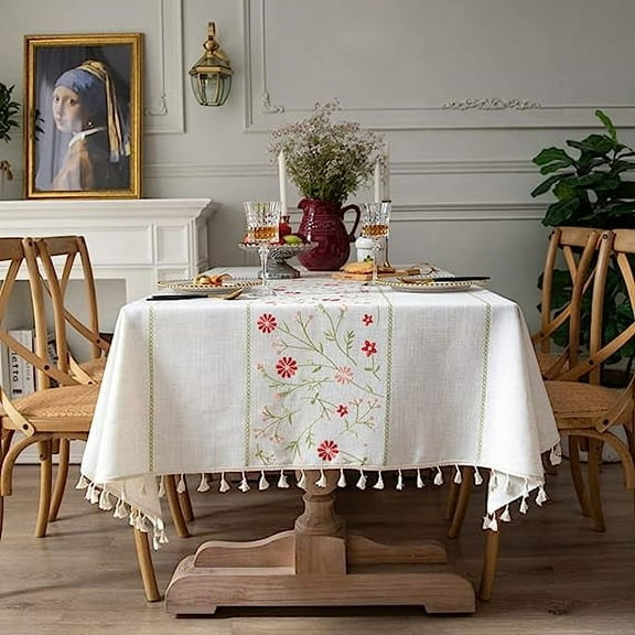 Zhuge Washable Cotton Linen Solid Design Tablecloth,Rectangle Table Cloth Cover for Kitchen Dinning Tabletop Buffet Decoration Cath Kidston(Rectangle/Oblong,55 X 70 Inch)