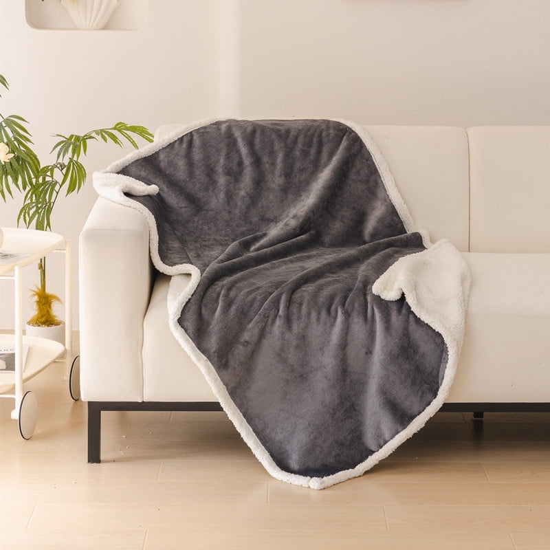 Zhuge Washable Pet Sleeping Mat & Throw Blanket for Small/Medium Dogs, Puppies & Cats, Couch Cover Protection with Soft Fleece, 100*71cm, 1 Piece-Dark Grey White
