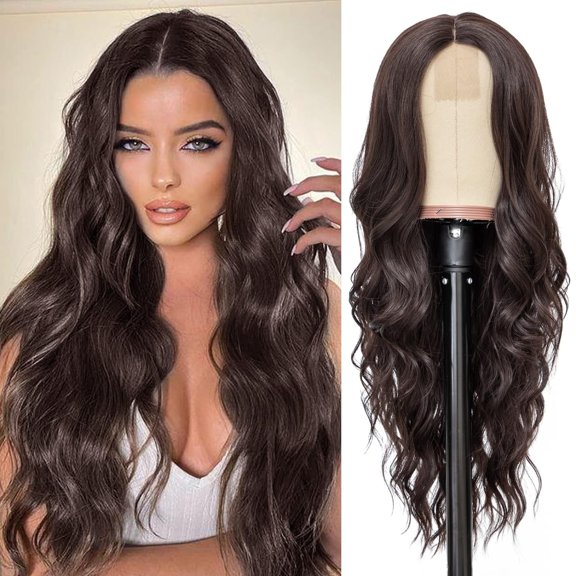 Zhuge Wavy Wig No Bangs Middle Parted Cosplay Hair for Daily Party,28in，A23