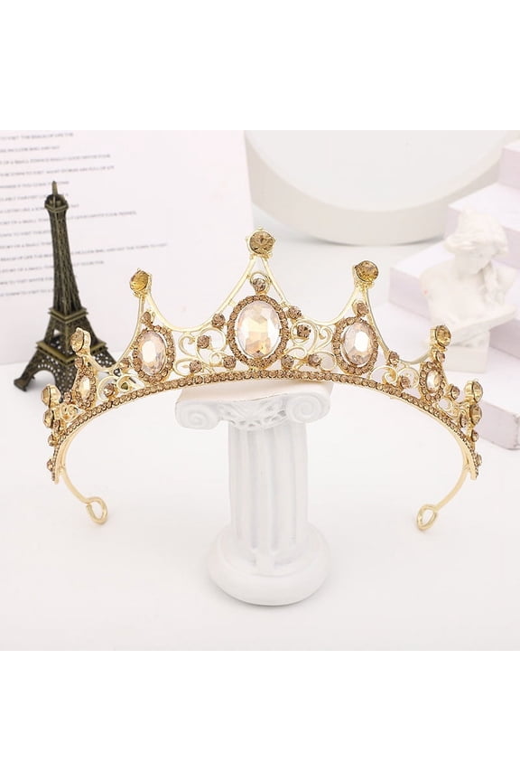 Wedding Tiara for Bride Princess Tiara Headband Bridal Crown,Crystal Rhinestone Hair Jewelry Decor for Queen Girl Bride Birthday Prom Wedding Pageant Halloween Costume Party(Gold)