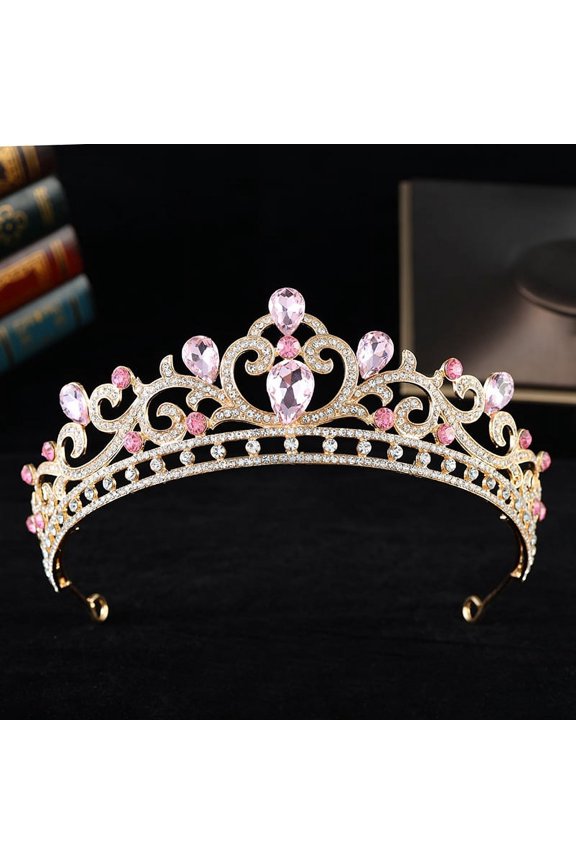 Wedding Tiara for Bride Princess Tiara Headband Bridal Crown,Crystal Rhinestone Hair Jewelry Decor for Queen Girl Bride Birthday Prom Wedding Pageant Halloween Costume Party(Pink)