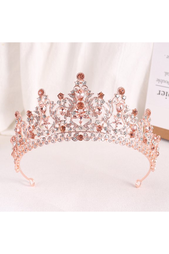 Wedding Tiara for Bride Princess Tiara Headband Bridal Crown,Crystal Rhinestone Hair Jewelry Decor for Queen Girl Bride Birthday Prom Wedding Pageant Halloween Costume Party(Pink)