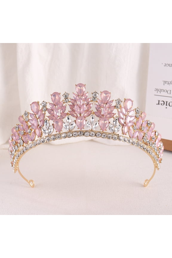 Wedding Tiara for Bride Princess Tiara Headband Bridal Crown,Crystal Rhinestone Hair Jewelry Decor for Queen Girl Bride Birthday Prom Wedding Pageant Halloween Costume Party(Pink)