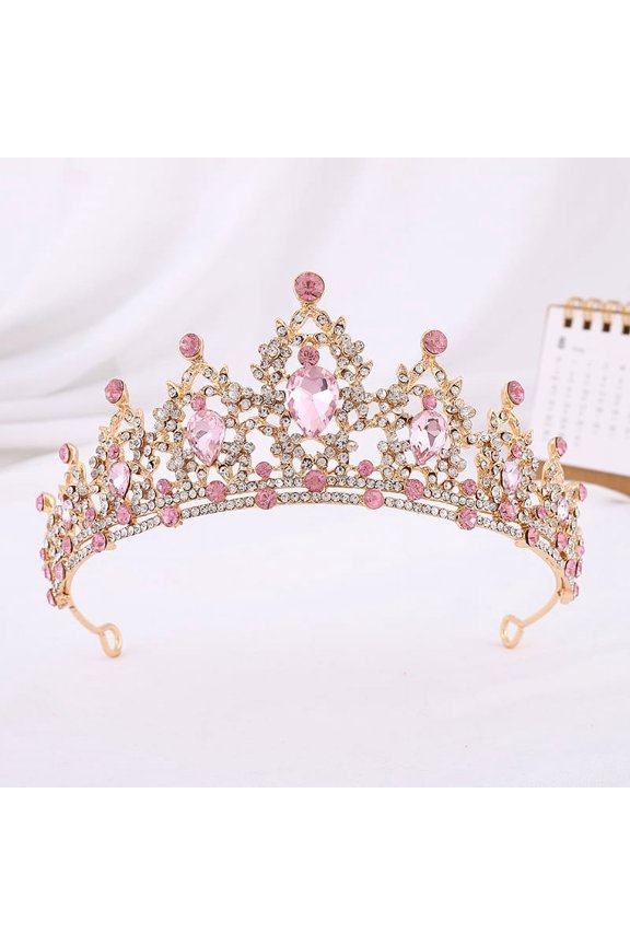 Wedding Tiara for Bride Princess Tiara Headband Bridal Crown,Crystal Rhinestone Hair Jewelry Decor for Queen Girl Bride Birthday Prom Wedding Pageant Halloween Costume Party(Pink)