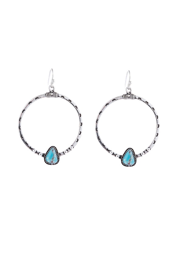 Western National Style Vintage Turquoise Circle Earrings(Silvery)