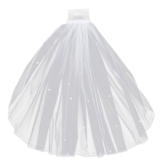 Zhuge White Pearl Lace Flower Veil - Bridal Communion Headpiece with Comb for Women