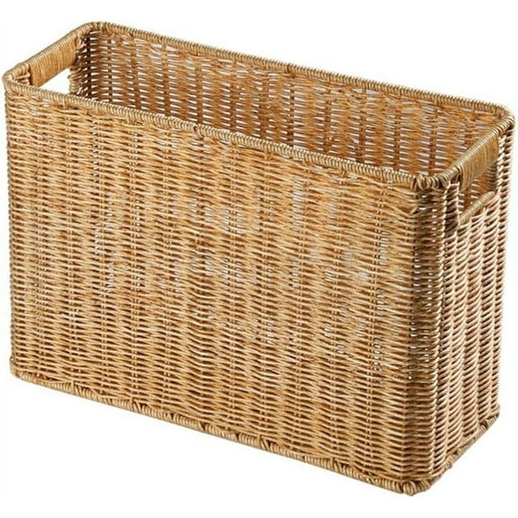 Zhuge Wicker Magazine Basket Magazine Wicker Basket Woven Magazine Basket, 1 Pc Woven Magazine Rack Woven Storage Basket Woven Book Basket Magazine Wicker Basket (Light Brown)