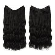 Zhuge Wire Hair Extensions Thick Curly Wavy Invisible Secret Extension Fish Line Clip in Hairpiece Synthetic for Women 16Inch ,Natural Black