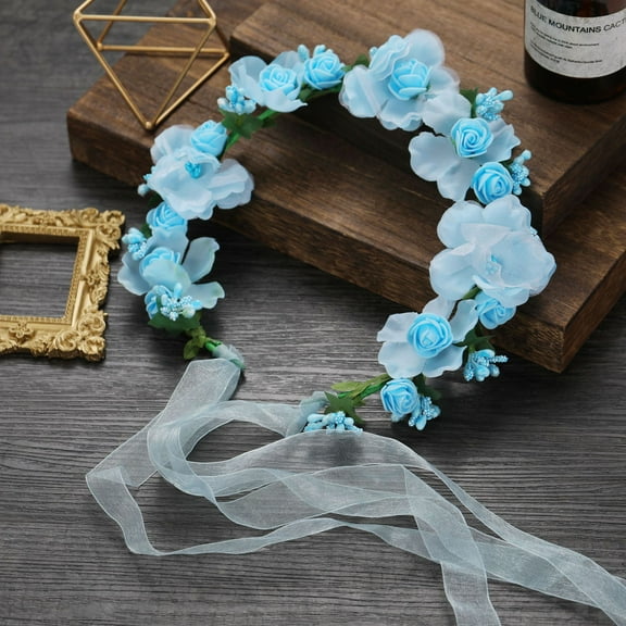 Zhuge Women Girls Adjustable Rose Flower Crown Floral Crown Garland Wedding Festival Party Headpiece-Blue