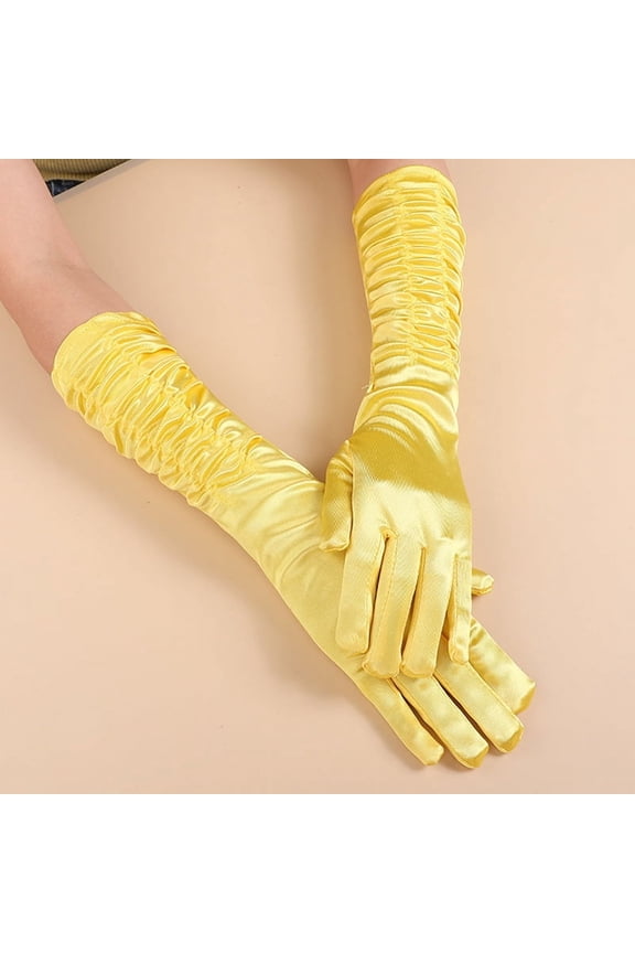 Women Satin Long Evening Gloves Retro Arm Sleeves for Ladies Bridal Wedding Opera Party-Yellow