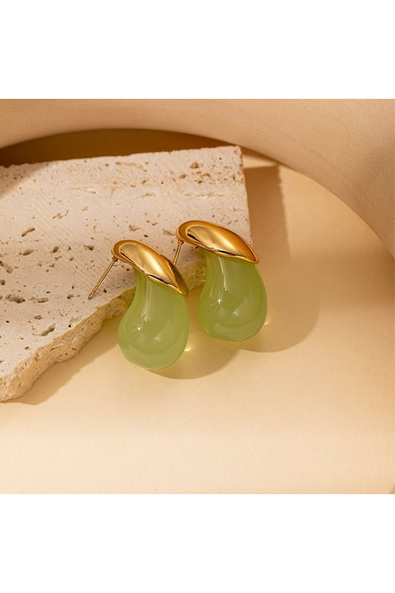 Women Stainless Steel Teardrop Stud Earrings Chunky Colorful Acrylic Candy Color Resin Waterdrop Hoop Earrings,Orange