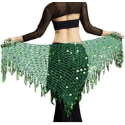 Zhuge Women's Belly Dance Hip Scarf, Sequin Mesh Triangle Wrap Skirt, Dark Green