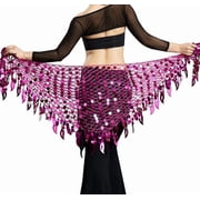 Zhuge Womens Belly Dance Hip Scarf, Sequin Mesh Triangle Wrap Skirt, Purple