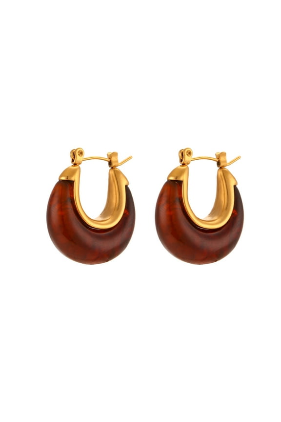 Women's C Shaped Stainless Steel Acrylic Resin Hoop Earrings,A01