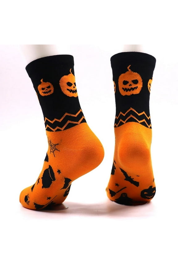Womens Cotton Crew Socks, Halloween Funky Novelty Design for Costume Parties & Casual Wear 3 PackPumpkin