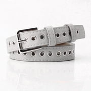 Zhuge Womens Fashion Hollow Grommet Belt, Skinny PU Leather Waist Belt with Metal Buckle Great for Daily Wear & Dresses, Grey