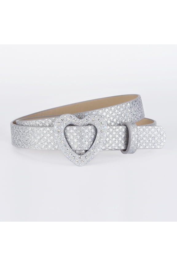 Women's Girls Retro Chunky Leather Belt, Trendy Y2K Cowgirl Style Waist Belt for Jeans, Pants & Vintage Outfits, Silver