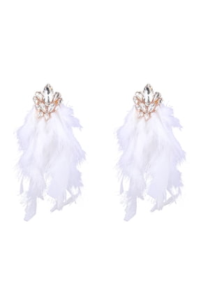 Women's Handmade Long Feather Dangle Earrings, Bohemian White Tassel Dangling Accessories for Daily Wear