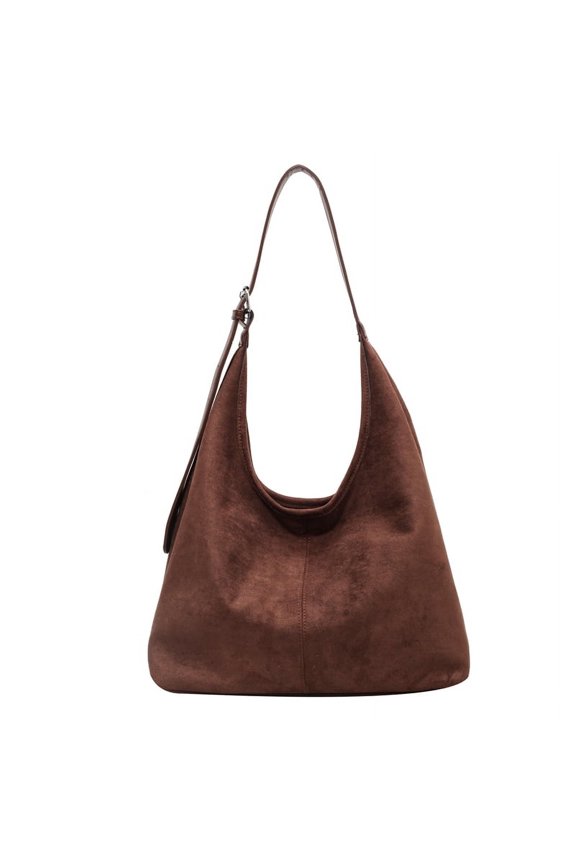 Women's Large Capacity Suede Shoulder Bag - Coffee Color, High-Quality Surfaced Handbag