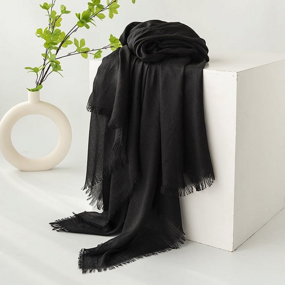 Zhuge Women's Large Summer Gauze Scarf, 39x74 Inch Lightweight Polyester Long Beach Shawl Wrap, Black
