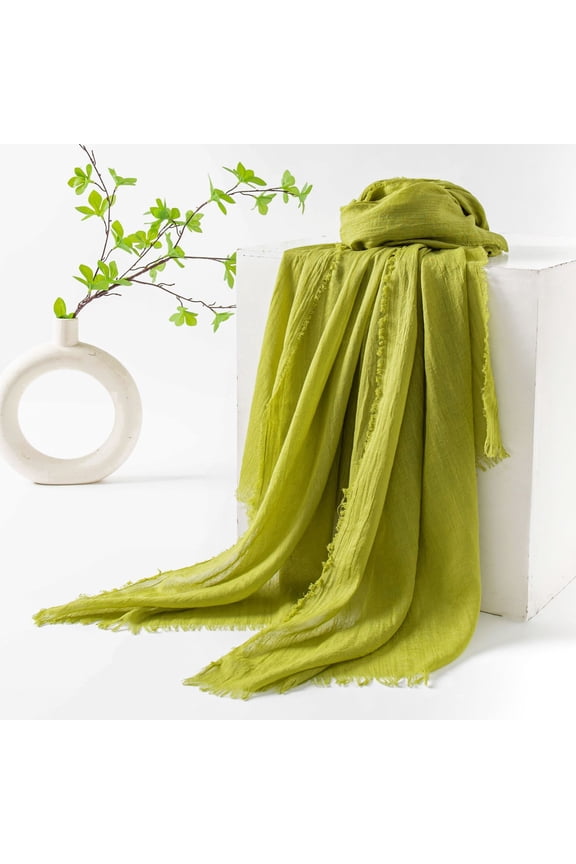 Women's Large Summer Gauze Scarf, 39x74 Inch Lightweight Polyester Long Beach Shawl Wrap, Green Yellow