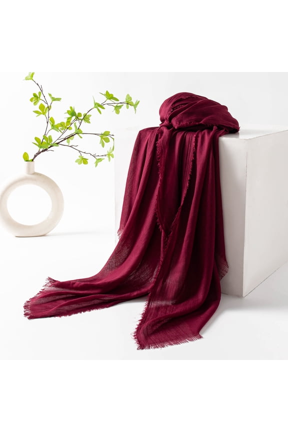 Women's Large Summer Gauze Scarf, 39x74 Inch Lightweight Polyester Long Beach Shawl Wrap, Wine Red A