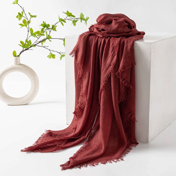 Zhuge Women's Large Summer Gauze Scarf, 39x74 Inch Lightweight Polyester Long Beach Shawl Wrap, Wine Red B