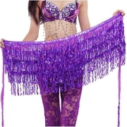 Zhuge Womens Sequin Tassel Belly Dance Skirt, Glitter Sparkly Fringe Hip Scarf Skirt, Purple