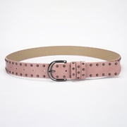 Zhuge Women's Studded Rivet Leather Belt with Silver Buckle, Fashion Punk Style Waist Belt for Jeans, Pants & Dresses, Pink
