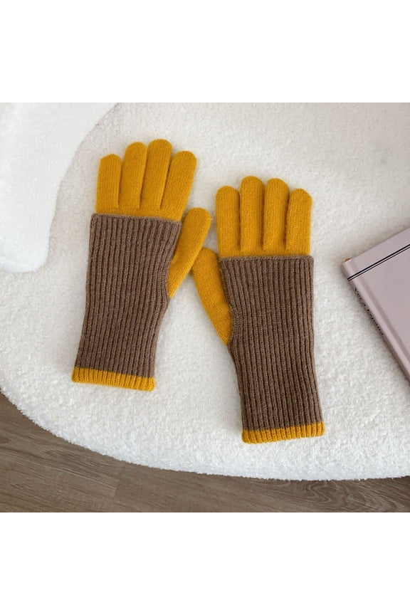 Women's Thermal Knit Winter Gloves Elastic Cuff, Stylish & Cozy Warm Gloves-Yellow