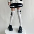 thumbnail image 1 of Zhuge Women's Thigh High Socks Lolita Over Knee Stocking Lace Up Thigh Stockings - White B, 1 of 4