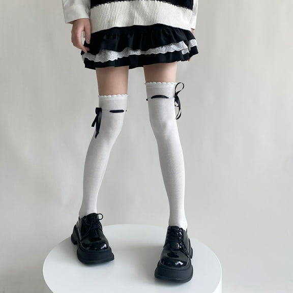 Zhuge Women's Thigh High Socks Lolita Over Knee Stocking Lace Up Thigh Stockings - White B