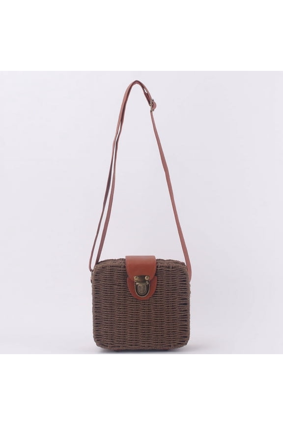Women's Woven Shoulder Bag Woven Tote Bag and Cosmetic Bag,Summer Beach Weaving Chic Woven Tote Handbags Shoulder Bags 7.08*2.75*6.29inch (Dark Khaki)