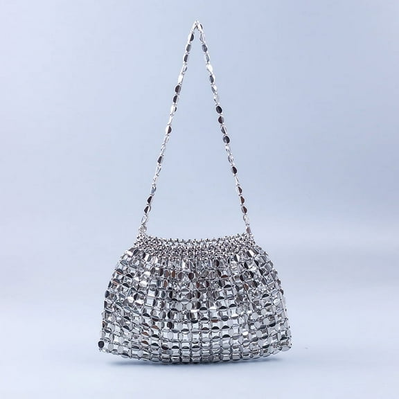 Zhuge Women's Woven Shoulder Bag Woven Tote Bag and Cosmetic Bag,Summer Beach Weaving Chic Woven Tote Handbags Shoulder Bags 9.8*0.7*6.5inch (Silvery)