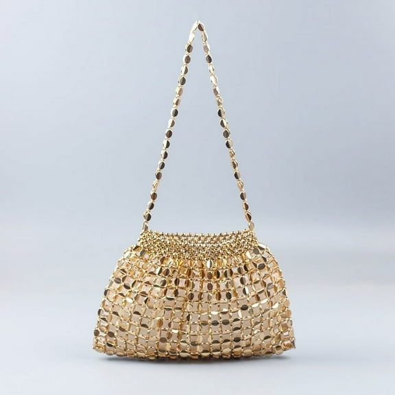 Zhuge Women's Woven Shoulder Bag Woven Tote Bag and Cosmetic Bag,Summer Beach Weaving Chic Woven Tote Handbags Shoulder Bags 9.8*0.7*6.5inch (Gold)
