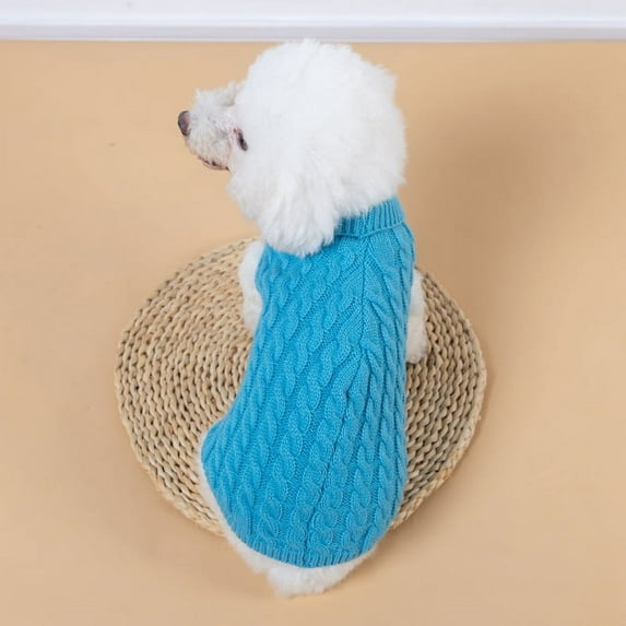 Zhuge XL Size Blue Turtleneck Knit Dog Sweater, Warm Pullover Puppy Outfit for Small & Medium Dogs (Bulldog, Poodle, Yorkshire)