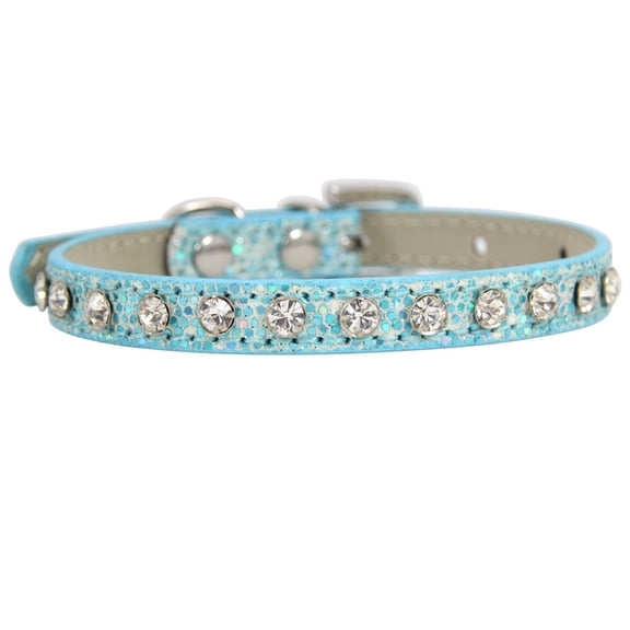 Zhuge XS Size Adjustable Rhinestone PU Leather Pet Collar, Bling Collar for Cats & Dogs,1 Pc-Blue