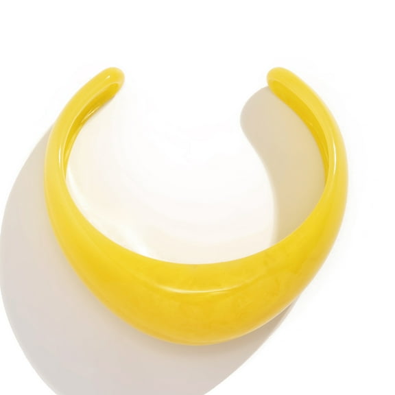 Zhuge Yellow Adjustable Open-Cuff Bold Acrylic Resin Bangle, Single Piece Statement Chunky Cuff Bracelet with Glossy Finish