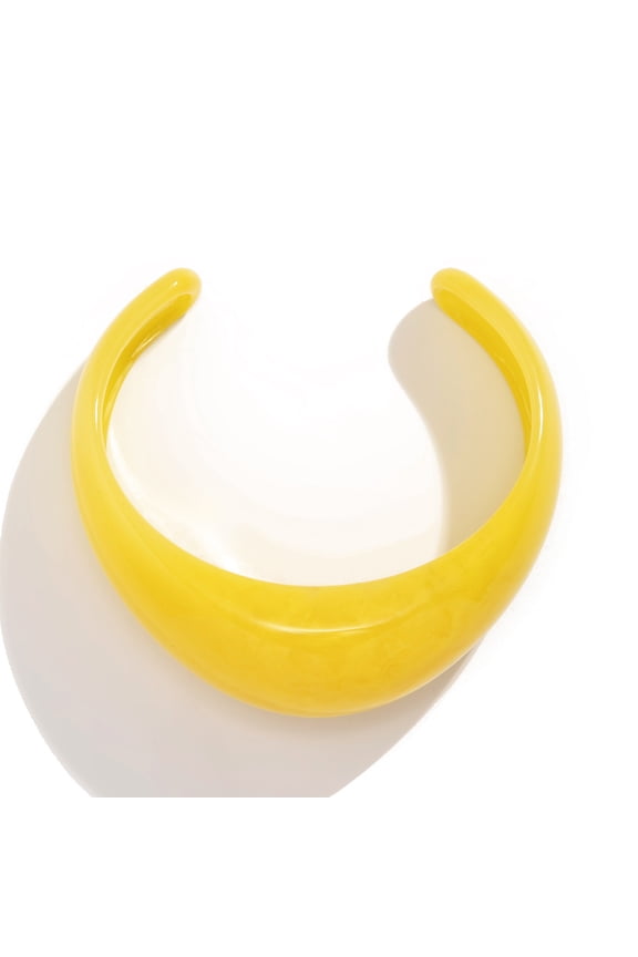 Yellow Adjustable Open-Cuff Bold Acrylic Resin Bangle, Single Piece Statement Chunky Cuff Bracelet with Glossy Finish