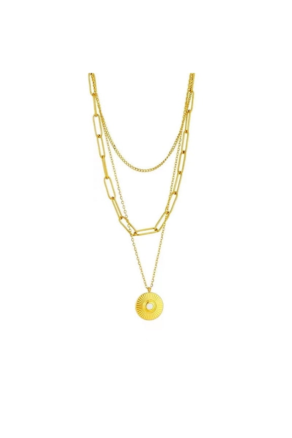 -c handmade necklace pendant suitable for men and women, titanium steel multi-layer disc pendant necklace (gold)
