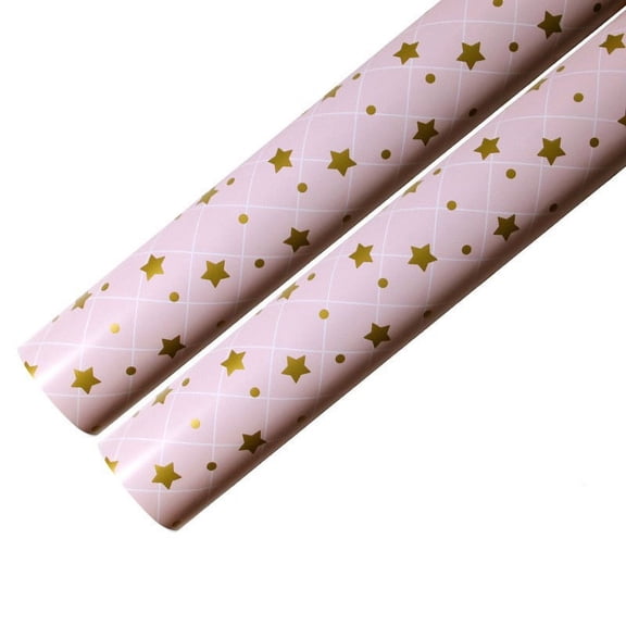 Zhuge flowers, gifts, gift box packaging paper, pink glossy gold printed packaging paper, (pink star grid)