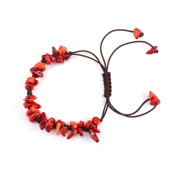 Zhuge handmade beaded bracelet, suitable for both men and women, natural crushed stone crystal pure handmade woven bracelet with adjustable rope (red)