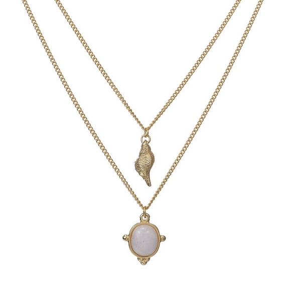 Zhuge handmade necklace pendant suitable for both men and women, retro double-layer layered necklace, gold conch inlaid zirconium stone turtle shaped layered necklace (gold)